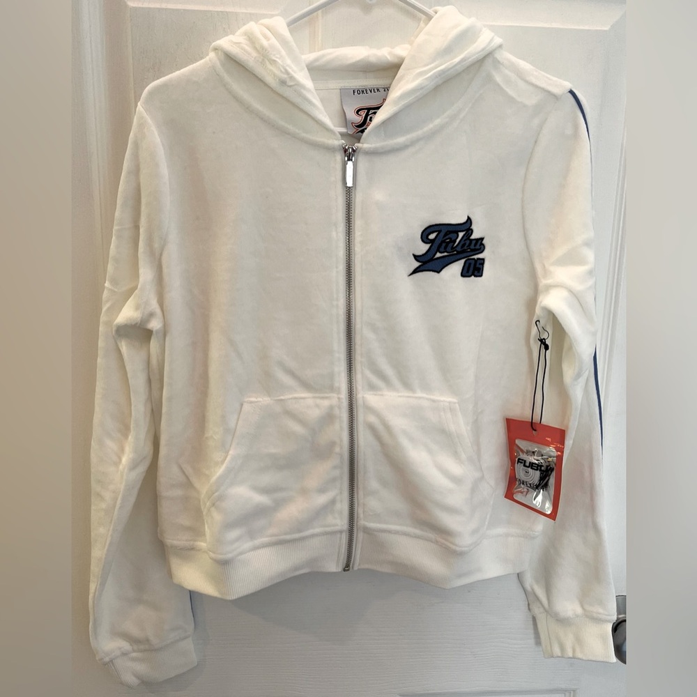 Jacket Velour Zip Hoodie White, Women’s Size Medium or Large available NWT